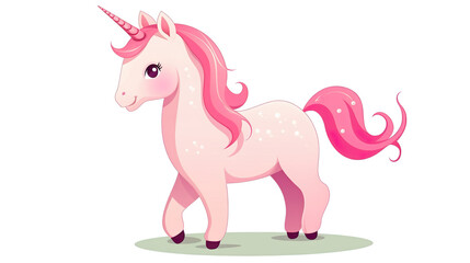 Cute pink unicorn isolated against a stark white background
