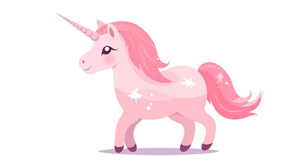 Cute pink unicorn isolated against a stark white background