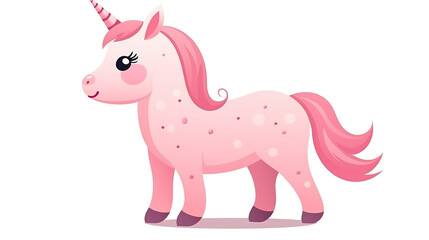Fototapeta premium Cute pink unicorn isolated against a stark white background
