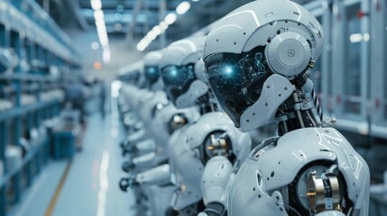 Fototapeta premium AI and Robotics: Create a scene in a tech lab with advanced robots and AI systems working alongside humans, emphasizing innovation and the future of technology.