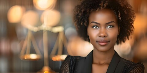 Inspiring African female lawyer with a professional mindset in a law firm. Concept Legal Profession, African Women, Professionalism, Law Firm Career, Empowered Female