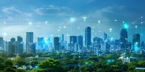 Smart city infrastructure with IoT devices sustainable energy solutions and urban connectivity. Concept Smart City Infrastructure, IoT Devices, Sustainable Energy Solutions, Urban Connectivity