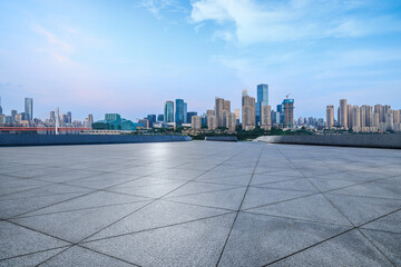 Empty square floor and city skyline with modern buildings in Chongqing