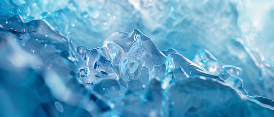 Abstract Blue Ice Texture with Crystalline Structures and Light Reflections