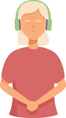 Tranquil illustration of a woman enjoying music with green headphones