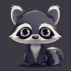 Obraz premium Cartoon raccoon with dark gray fur, white markings, and a curious expression.