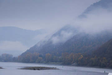 Fog in the mountains along the Rhine River