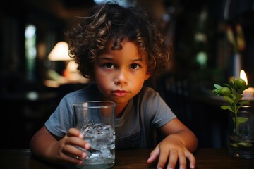 The young African American likes to drink pure glass of glass in a healthy lifestyle home, generative IA