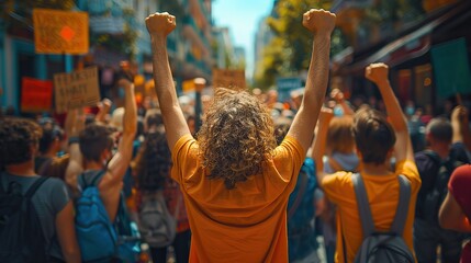 diverse people in a crowd protest in the street with raised fists against racism and discrimination for women rights justice and equality freedom.illustration stock image