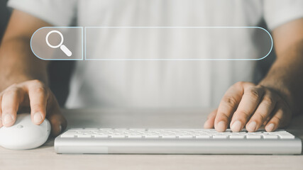 Searching Browsing Internet Data Information Networking Concept. Man use keyboard for search data