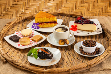 Set of traditional sweets and desserts from Colombia - Boyaca origin coffee