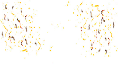 Abstract doted and confetti golden glitter and zigzag ribbon particles splatter on transparent background. Luxury golden glitter confetti that floats down falling bokeh celebration background.