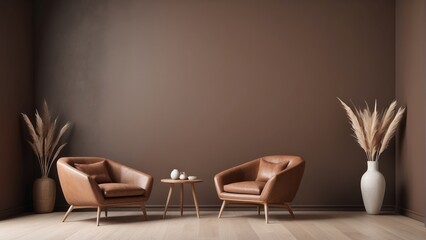 cozy home interior with minimalist chair furniture on brown background