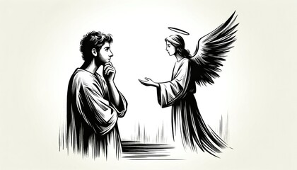 Life of Jesus: An Angel appears to Joseph. Digital illustration.