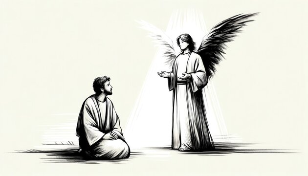 Life of Jesus: An Angel appears to Joseph. Digital illustration.