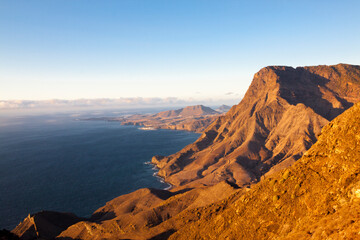 Paisaje de la costa norte de Agaete desde Lugar de Tirma en la isla de Gran Canaria, España