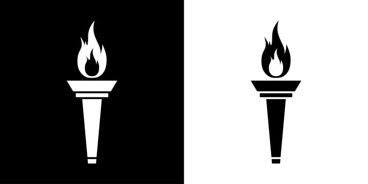 Fire torch with fire icon in generic style. Sports torch concept