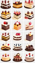 Cake clipart collection, vector, icons isolated on transparent background