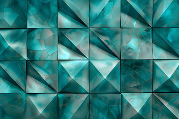 Polished Tiles arranged to create a 3D wall. Blue Patina, Textured Background formed from Hexagonal blocks. 3D Render AI