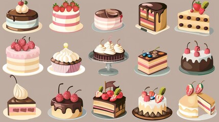 Cake clipart collection, vector, icons isolated on transparent background