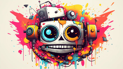 Fototapeta premium Create a graffiti-style painting of a robot with a boombox on its head