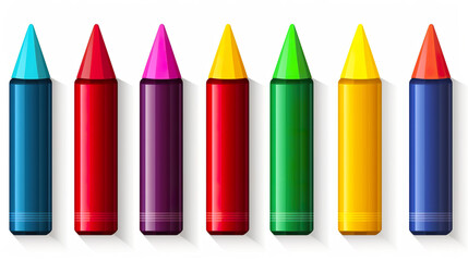 Separated on a white backdrop, vibrant crayons
