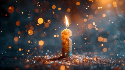 A dynamic shot showcasing a Birthday Candle fashioned into the shape of number 5, with sparks...