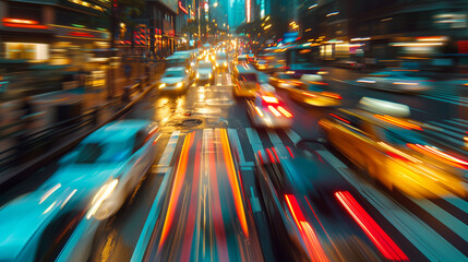 Capturing the Bustling Evening Rush, Motion Blur Lights in Urban Traffic