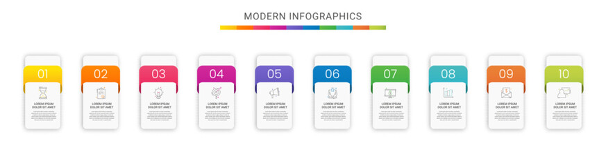 Vector infographics rectangle with 10 data templates. Modern illustration Can be used for workflow layout, business steps, banners, web design, brochure, presentation