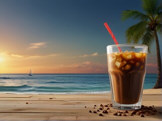 Obraz premium iced coffee on the beach