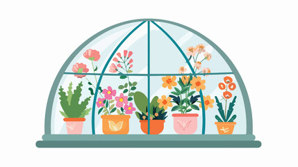 Blooming flowers and potted flowering plants growing