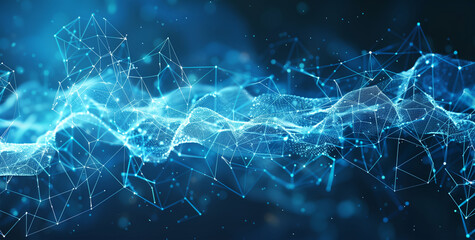 Dynamic blue tech backdrop featuring digital waves, interconnected network systems, artificial neural pathways, cyber quantum computing, and electronic global intelligence