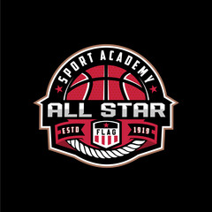 Basketball club logo. Basketball club emblem, design template on dark background, Basket Champions