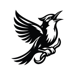 Nightingales Animal Black Silhouette Vector With White Color Background