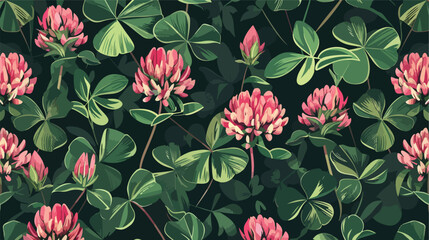 Botanical seamless pattern with red clover on dark background