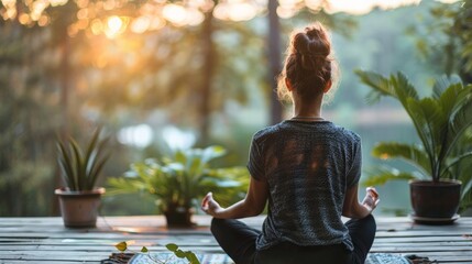 Mental Health Awareness: Create a serene environment with a person practicing mindfulness and meditation, emphasizing the importance of mental health and self-care.