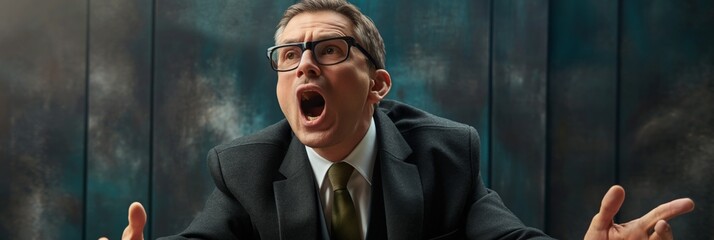Overwhelmed businessman expressing frustration and yelling in a work environment - Powered by Adobe
