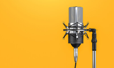 Microphone is on a yellow background