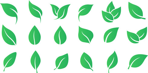 Leaves icon set. Leaves icon on transparent background. Collection green leaf. Eco leaves collection. Ecological concept. Vector EPS 10