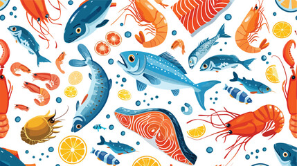 Bright colored seamless pattern with fish salmon 