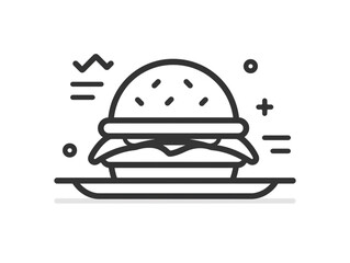 Fototapeta premium Outline icon of a plate of fast food. Minimal style on white background. 