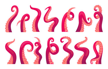 Cartoon octopus tentacles. Isolated ocean octopuses elements, squid tentacle. Seafood menu elements, marine animals details, neoteric vector set © MicroOne