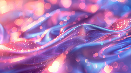 Shimmering fabric with vibrant pink and purple hues and bokeh effects.
