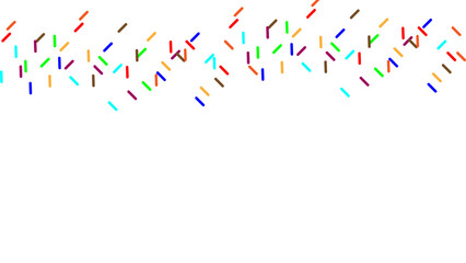 Seamless pattern with rainbow, colorful falling decorative sprinkles, confetti banner background. Multi colored festive backdrop. Pop art style textures. Vector donut glaze pastry elements