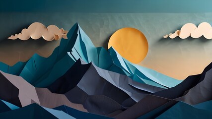 landscape with moon Paper Art Illustration Design Generative ai