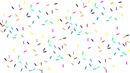 Seamless pattern with rainbow, colorful falling decorative sprinkles, confetti banner background. Multi colored festive backdrop. Pop art style textures. Vector donut glaze pastry elements