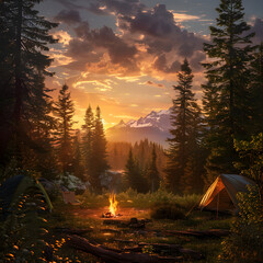 Radiant Sunset and Cozy Campsite at YR National Park - A Perfect Blend of Adventure and Serenity