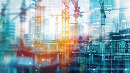 Abstract concept: Overlapping construction site and financial data, symbolizing the integration of infrastructure and finance.