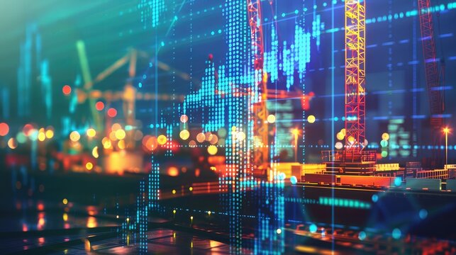 Abstract concept: Overlapping construction site and financial data, symbolizing the integration of infrastructure and finance. - Powered by Adobe