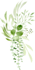 Greenery watercolor bouquet. Foliage arrangement. Watercolor decoration for your design.